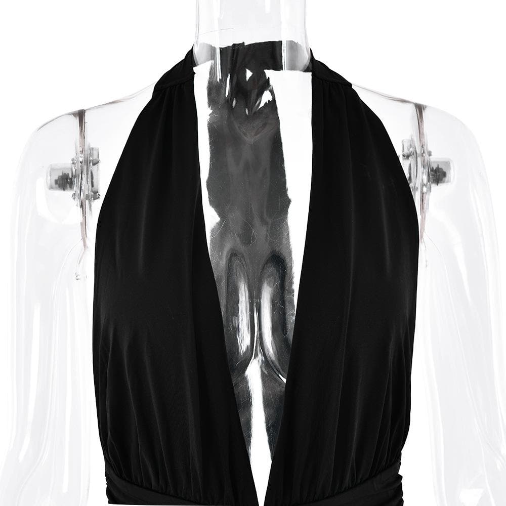 Halter deep v neck backless high slit maxi dress