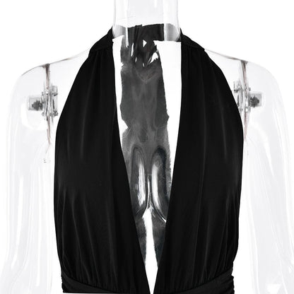 Halter deep v neck backless high slit maxi dress