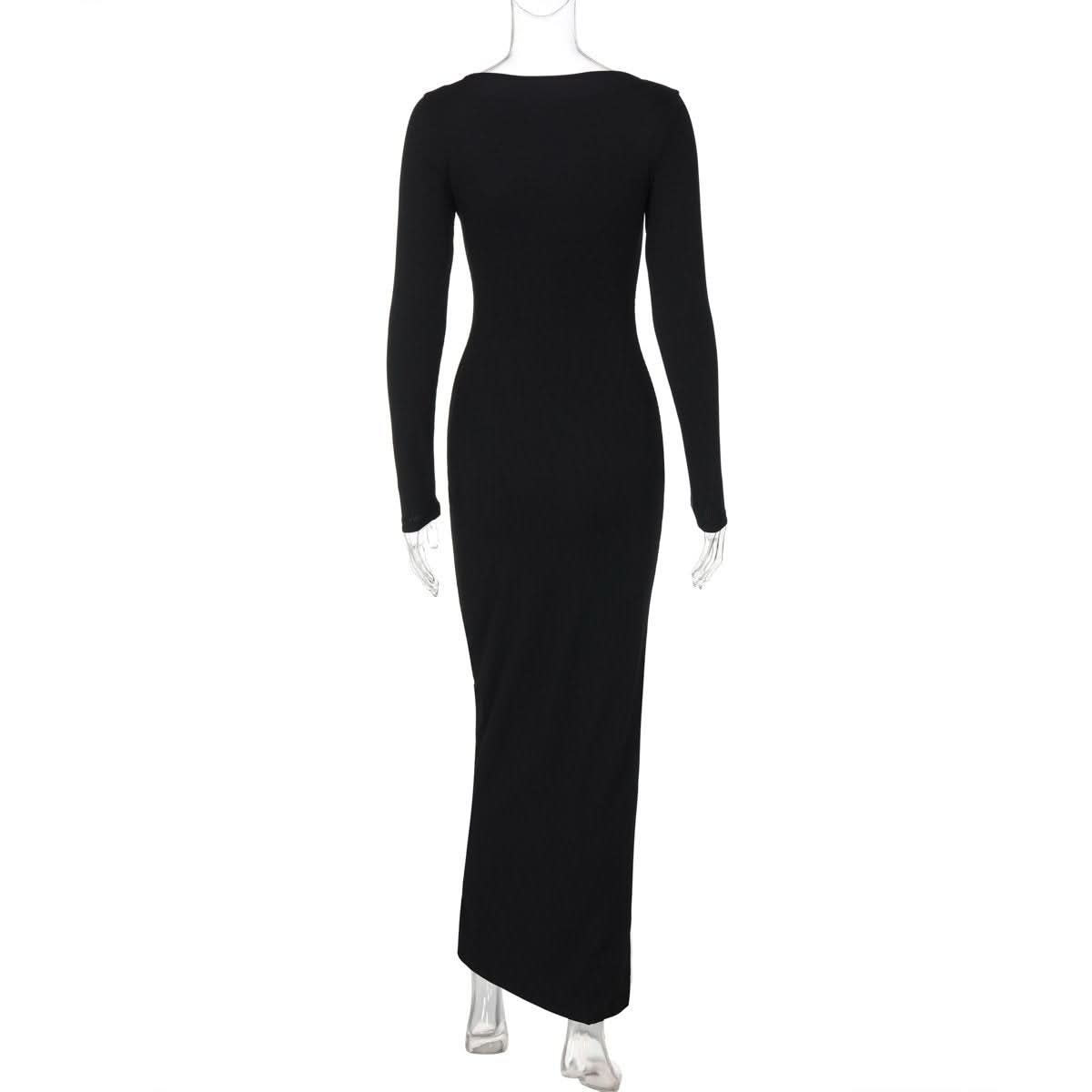 Long sleeve lace hem button maxi dress