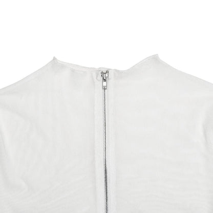 Long sleeve sheer mesh zip-up stitch maxi dress