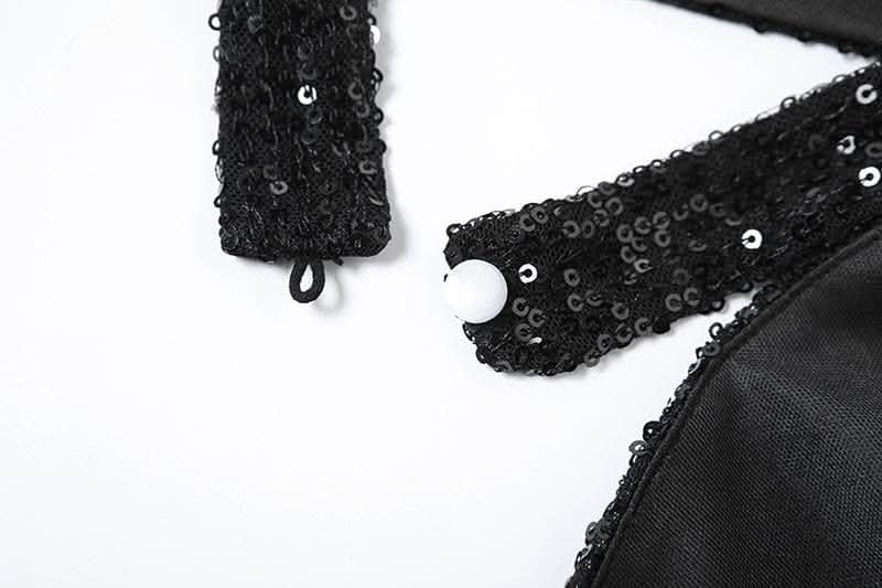 Halter gloves button glitter cowl neck irregular top-final-sale