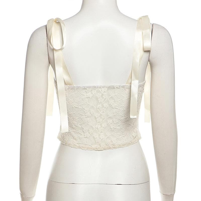 Lace button ribbon cami top