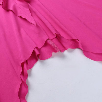 Halter flower applique backless ruffle u neck solid mini dress