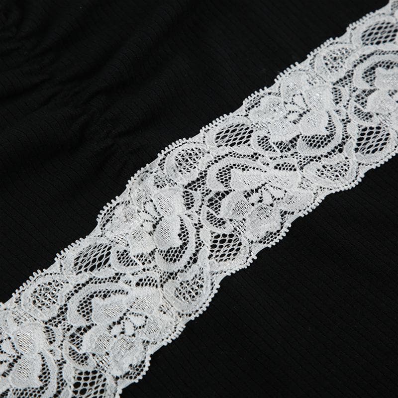 Off shoulder long sleeve lace hem bowknot top