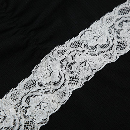 Off shoulder long sleeve lace hem bowknot top