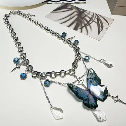 Butterfly pendant beaded crystal necklace