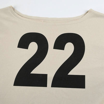 Long sleeve off shoulder "22" print top