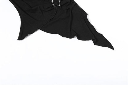 Halter buckle ruffle irregular ruched top