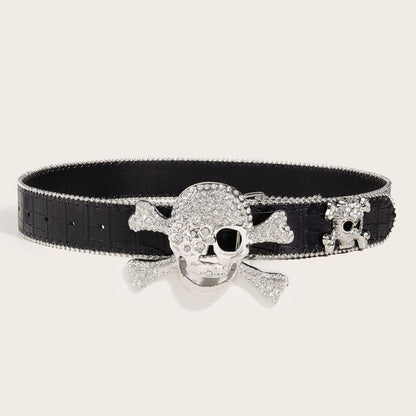 Skull decor rhinestone contrast belt