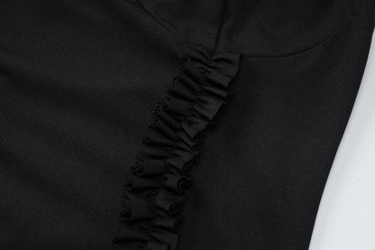 Halter ruffle sweetheart neck solid backless mini dress