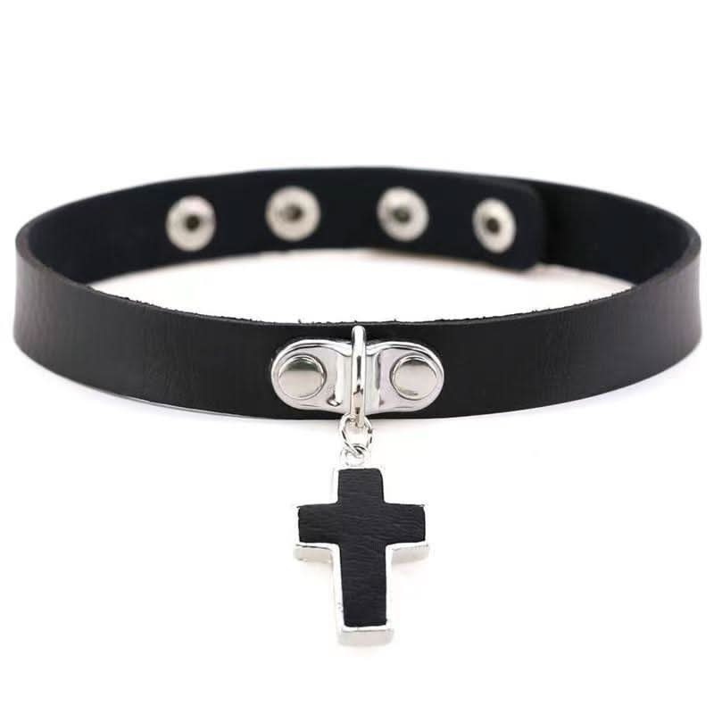PU leather rivet o ring metal chain necklace