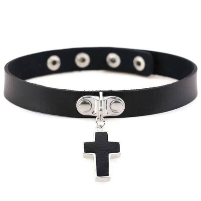 PU leather rivet o ring metal chain necklace