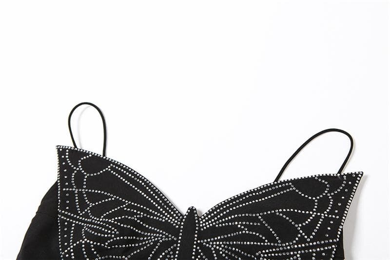 Butterfly pattern beaded knotted cami top