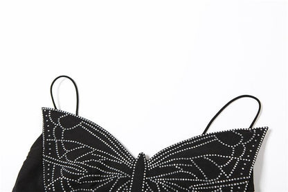 Butterfly pattern beaded knotted cami top