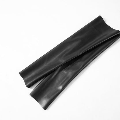 One shoulder gloves PU leather zip-up ruched top