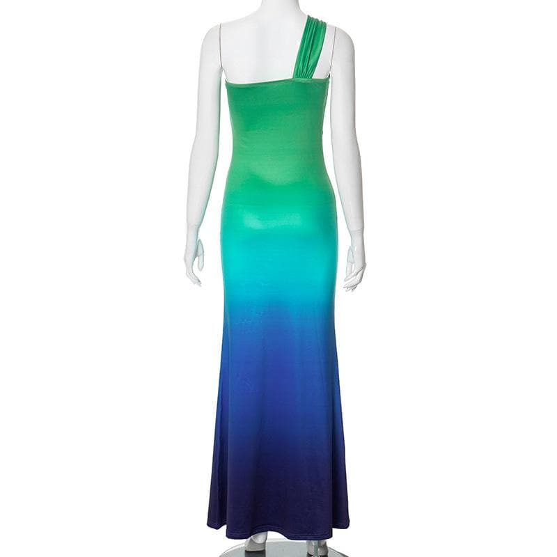 One shoulder gradient ruched cami maxi dress