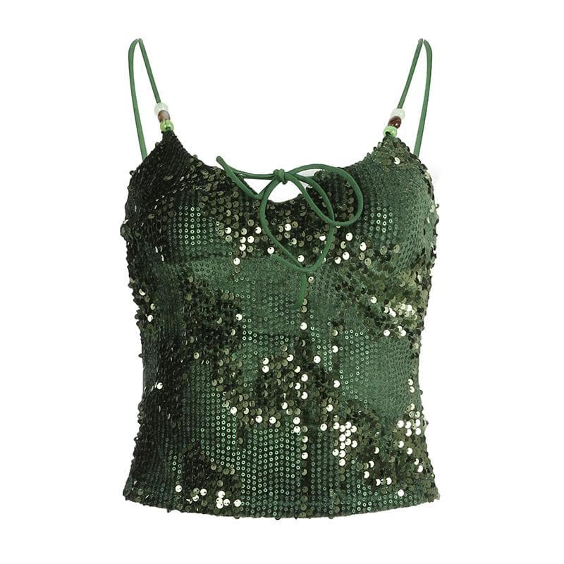 U neck glitter knotted beaded cami top