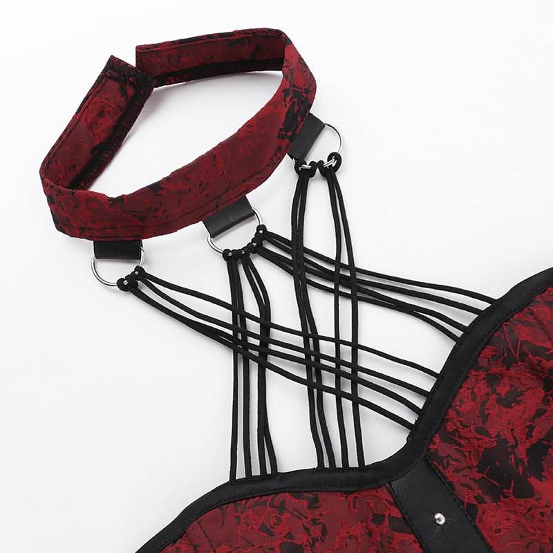 Halter o ring lace up backless top
