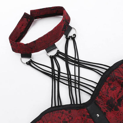 Halter o ring lace up backless top