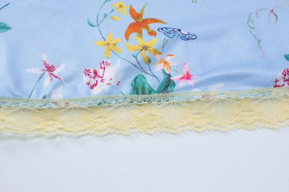 Print v neck lace hem knotted cami maxi dress