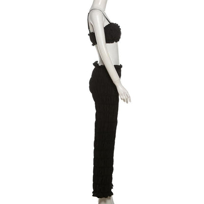 Smocked ruched low rise pant set