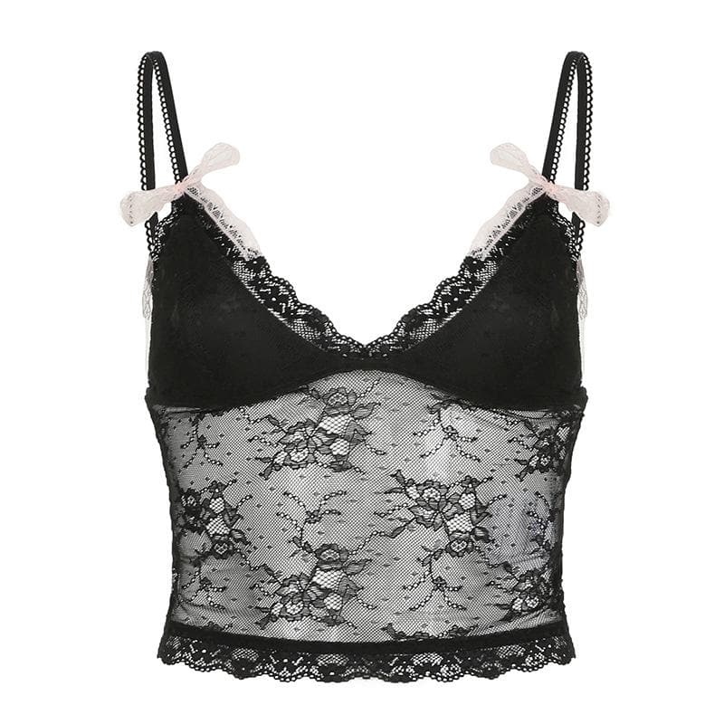 Bowknot v neck lace backless cami top