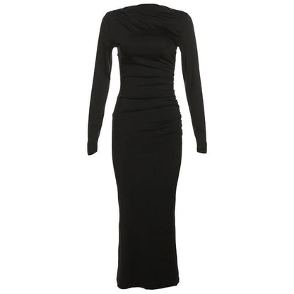 Ruched solid long sleeve zip-up maxi dress-final-sale