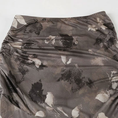 Ruched contrast print maxi skirt