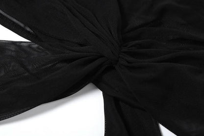 One shoulder mesh hollow out cut out maxi dress-final-sale