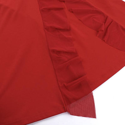 Ruched flower applique slit ruffle maxi dress