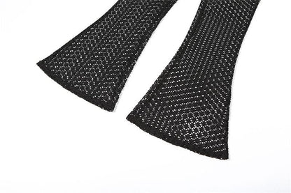 Long flared sleeve hollow out see through crop pant set
