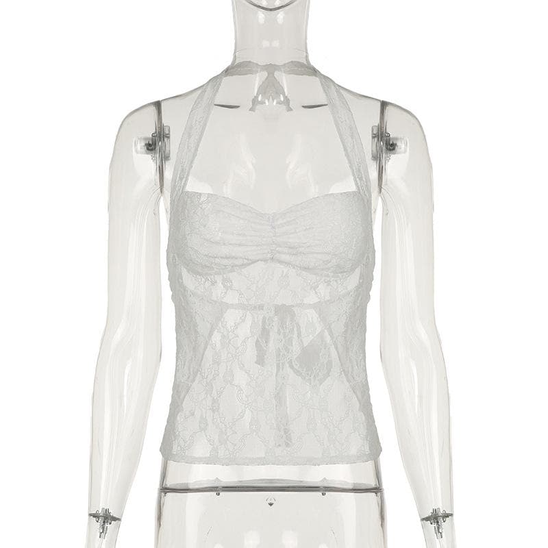 Halter lace see through ruched top