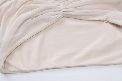 Long sleeve mesh patchwork ruched maxi skirt set-final-sale