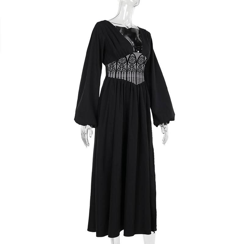 Long sleeve v neck corset maxi dress