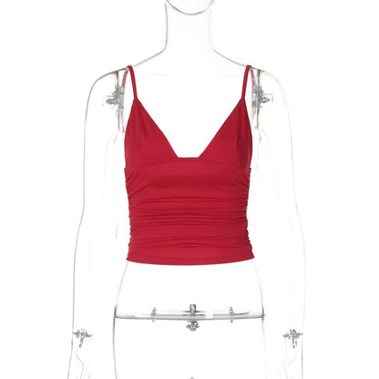 Ruched backless solid crop top