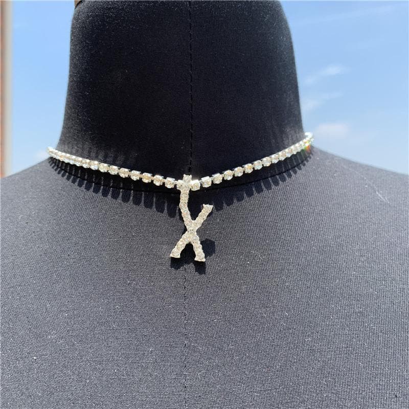 Initials pendant rhinestone chocker