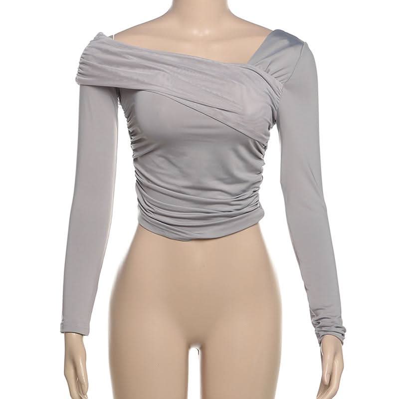 Off shoulder long sleeve ruched top