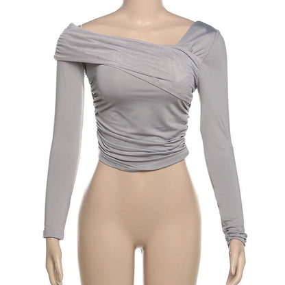 Off shoulder long sleeve ruched top