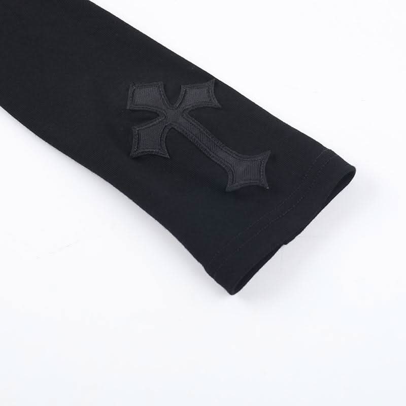 Long sleeve high neck cross pattern solid top