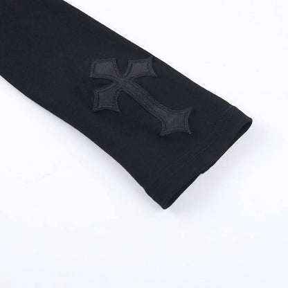 Long sleeve high neck cross pattern solid top