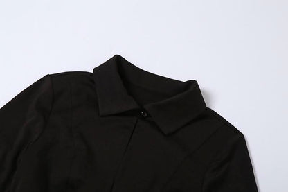 Long sleeve turnover collar button hollow out cut out mini dress