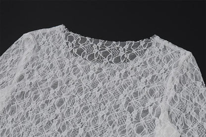 Long flared sleeve lace see through maxi dress