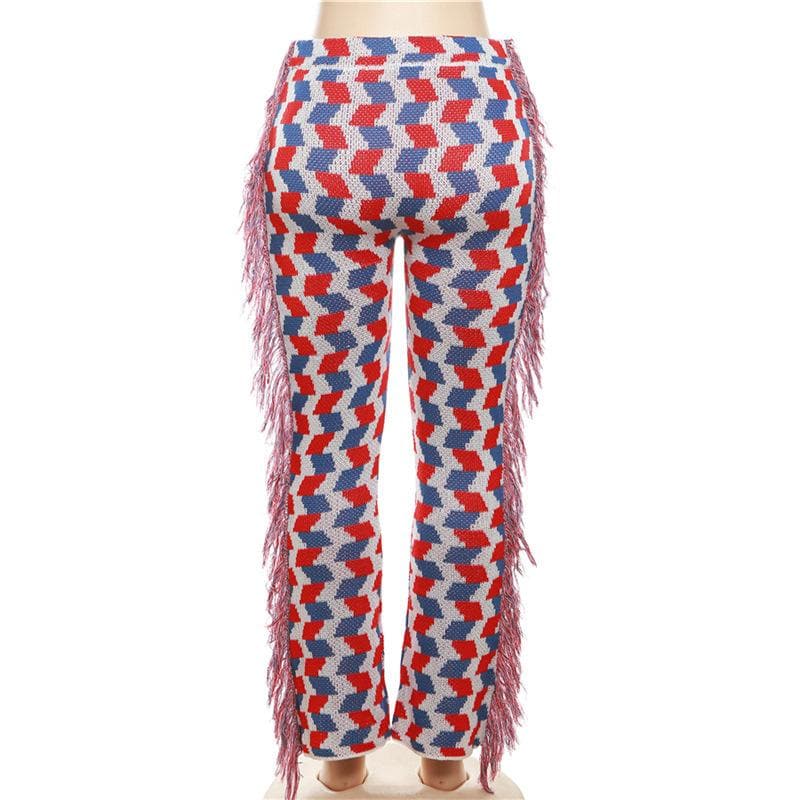 Tassels plaid contrast knitted pant