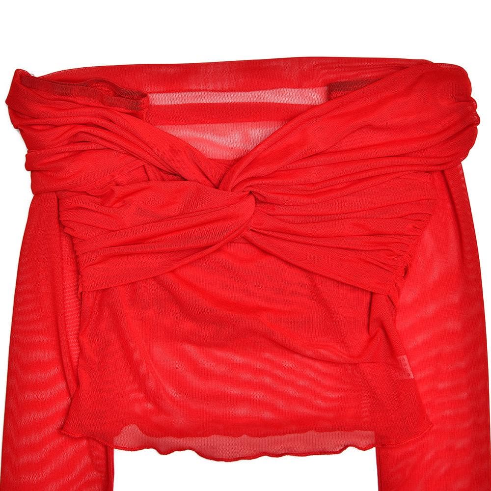 Long sleeve off shoulder sheer mesh maxi skirt set