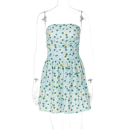 Flower print ruched tube mini dress