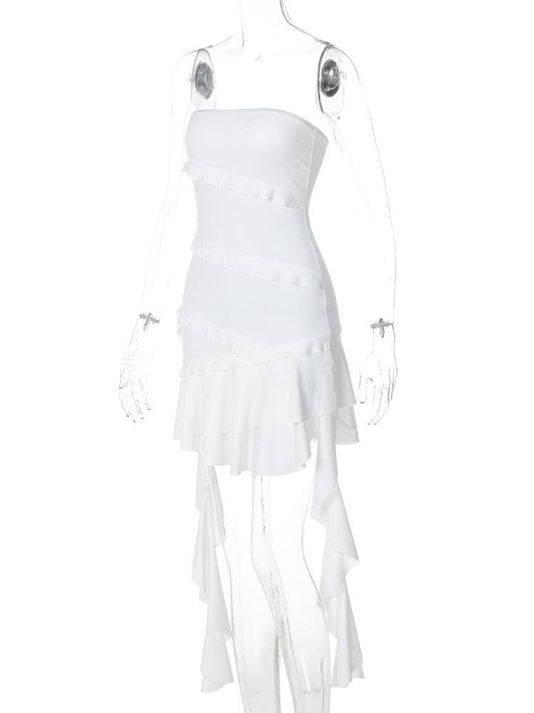 Ruffle flower applique tube mini dress