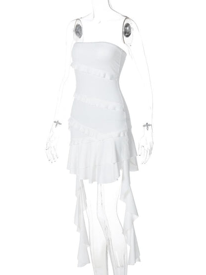 Ruffle flower applique tube mini dress
