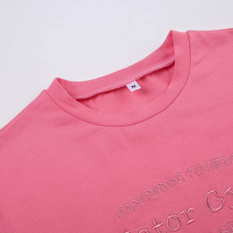 Short sleeve letter embroidery crop top