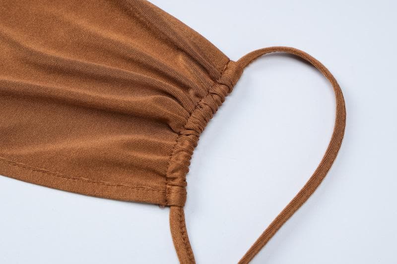 Hollow out ruched cross back cami cut out maxi dress