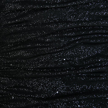 High neck ruched glitter zip-up slit backless maxi dress